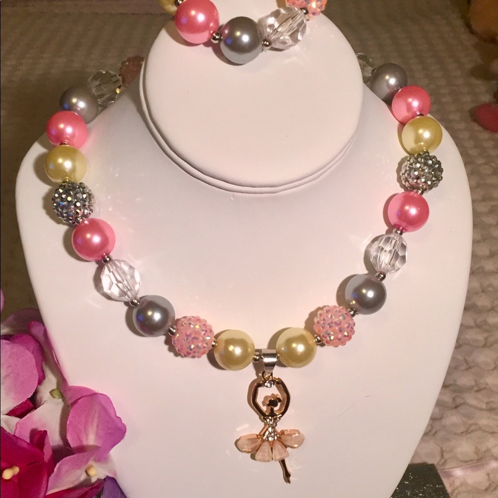 Pearls Beads Ballerina Girl’s Necklace & Bracelet